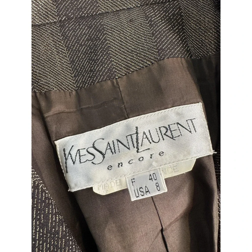 Vintage Yves Saint Laurent Blazer Womens 8 Brown Striped Button Gold Black - Picture 2 of 9